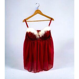 Peek-A-Boudoir Red Velvet Baby‎ Doll Nightie Feathery Trim Sequins Valentines XL